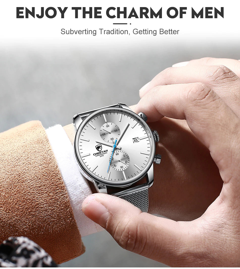 Montre homme CHEETAH Chronographe en maille acier inoxydable (CH1604M)