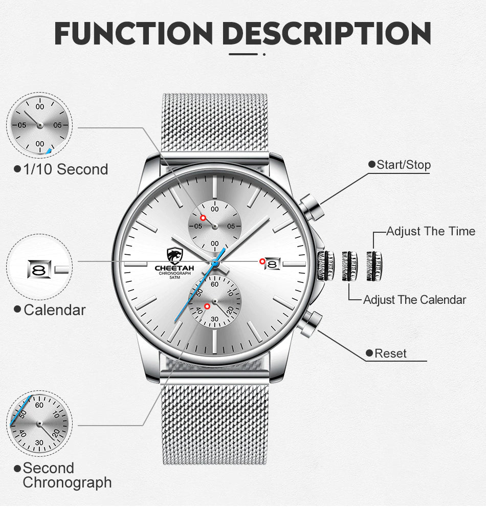 Montre homme CHEETAH Chronographe en maille acier inoxydable (CH1604M)