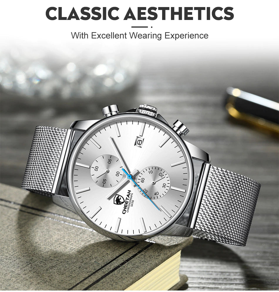 Montre homme CHEETAH Chronographe en maille acier inoxydable (CH1604M)