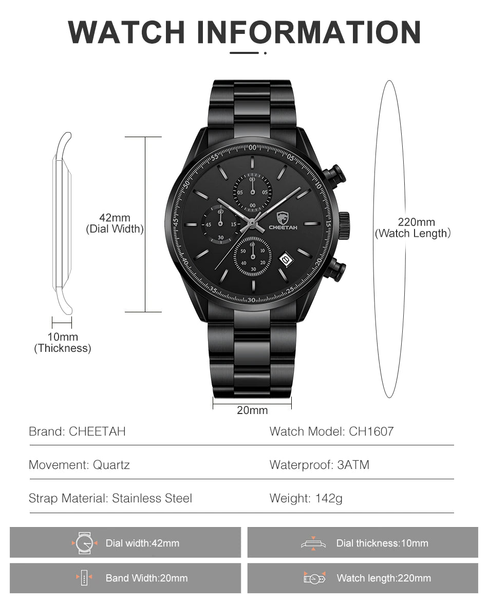 cheetah chronograph stainless steel men watch ch1607S gallery img 12