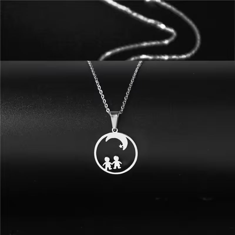 Collier en acier inoxydable Lune et Étoile pour couples amoureux (EGN177)