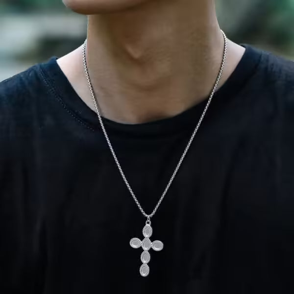 Cross Pendant Unisex Silver Box Chain Necklace (EGN073)