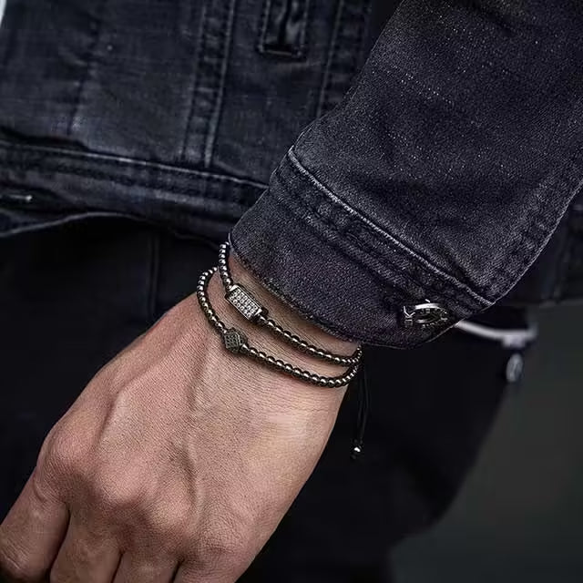 Bracelet Shamballa ajustable en perles cubiques rectangulaires 3D de 4 mm (EGBT261)