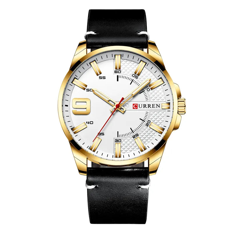 Curren Black Leather Strap & White Analog Dial Men’s Wrist Watch with Water Resistance