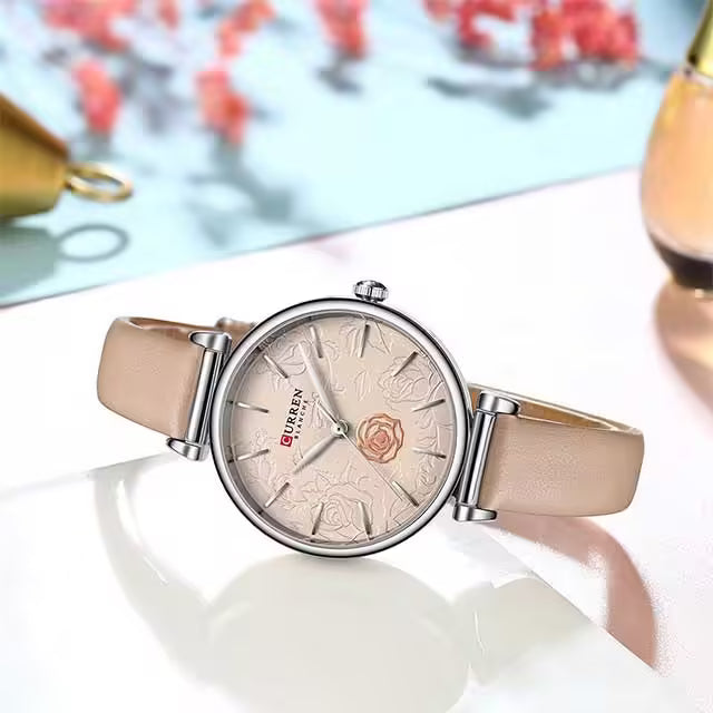 CURREN Women Flower Dial Leather Watch (CU9078)