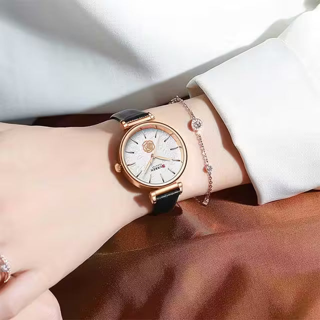 CURREN Women Flower Dial Leather Watch (CU9078)
