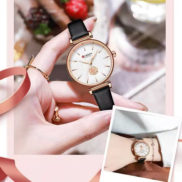 CURREN Women Flower Dial Leather Watch (CU9078)