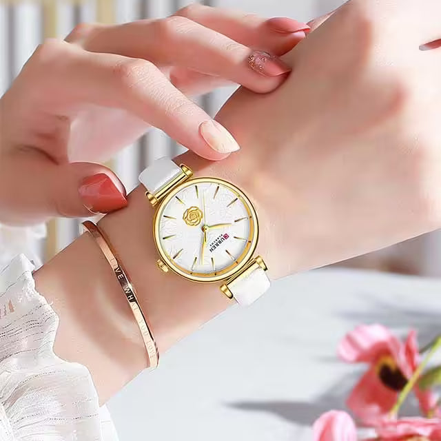 CURREN Women Flower Dial Leather Watch (CU9078)