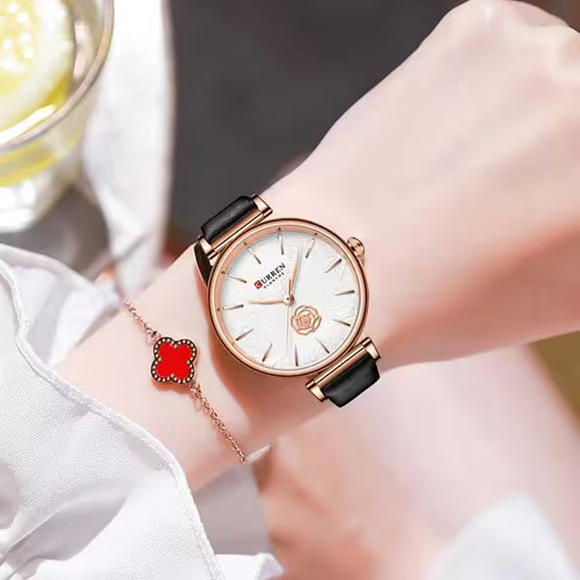 CURREN Women Flower Dial Leather Watch (CU9078)