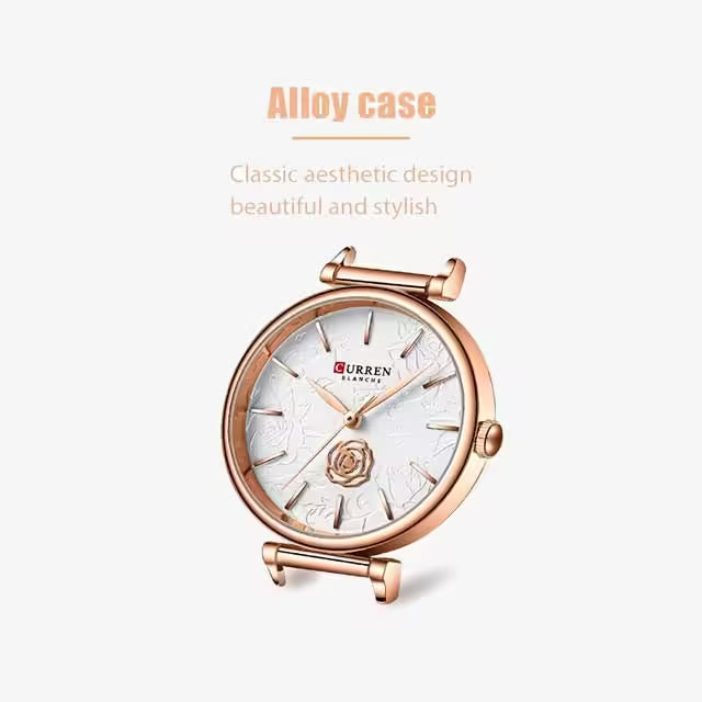 CURREN Women Flower Dial Leather Watch (CU9078)