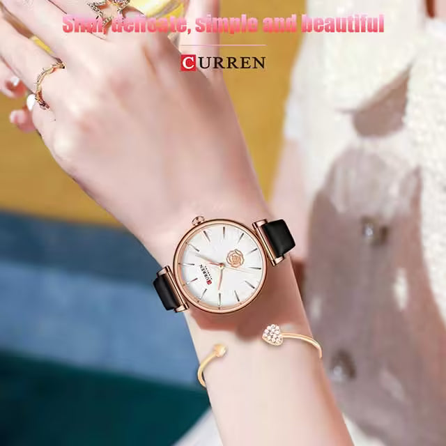 CURREN Women Flower Dial Leather Watch (CU9078)