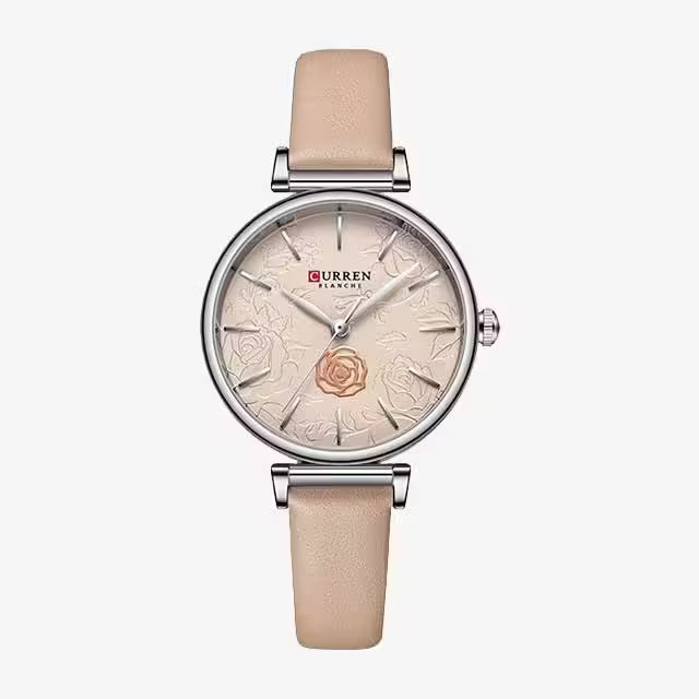 CURREN Women Flower Dial Leather Watch (CU9078)