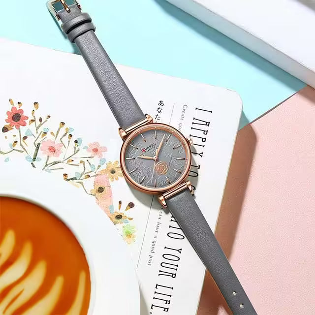 CURREN Women Flower Dial Leather Watch (CU9078)