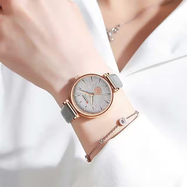 CURREN Women Flower Dial Leather Watch (CU9078)