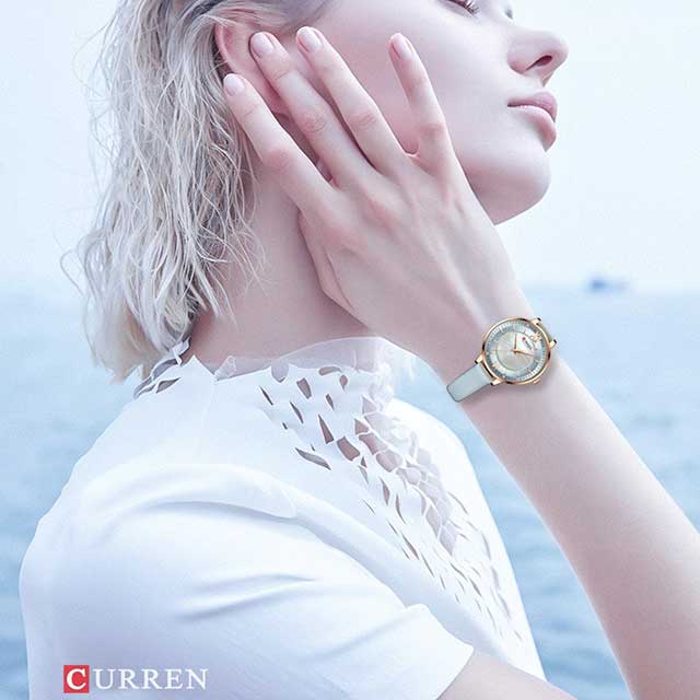 curren women roman dial leather strap waterproof watch cu9080 gallery img 24