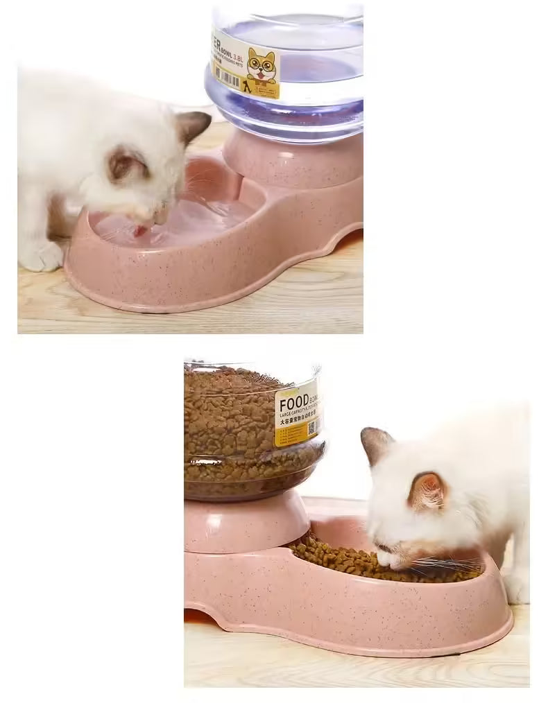 Automatic Dog Feeder with Plastic Water Bottle – Cat Bowl and Pet Water Dispenser for Convenient Feeding