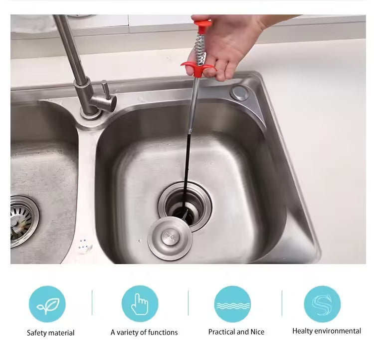 Déboucheur de canalisations à ressort - Outil de nettoyage des canalisations de cuisine et de salle de bain pour l'élimination des résidus alimentaires et la prévention des bouchons