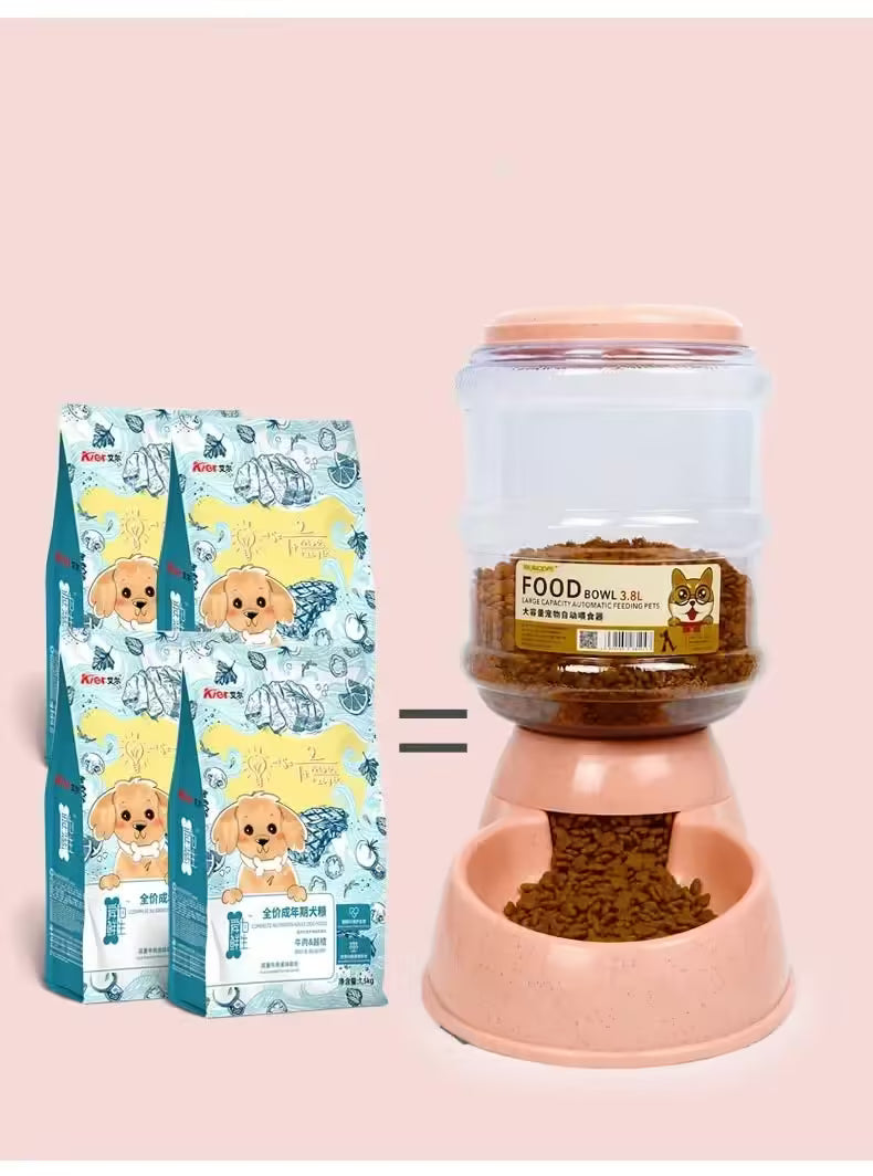 Automatic Dog Feeder with Plastic Water Bottle – Cat Bowl and Pet Water Dispenser for Convenient Feeding