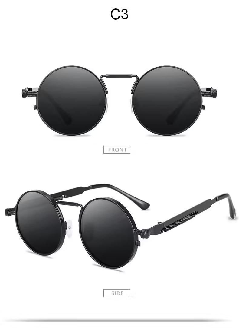 Lunettes de soleil style punk vintage pour hommes et femmes, monture ronde en métal rétro, protection UV400