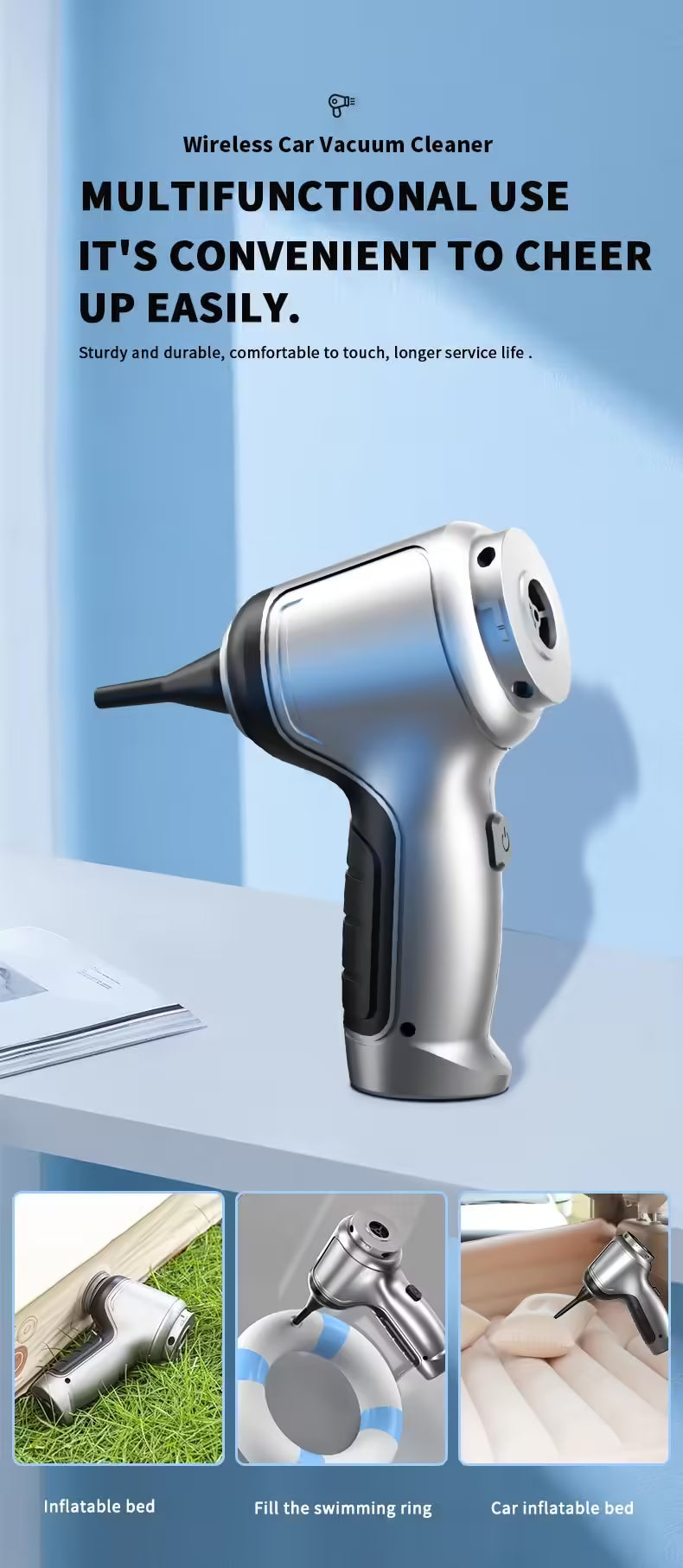 Aspirateur sans fil polyvalent pour voiture et maison - Aspirateur portable eau et poussière à forte aspiration pour un nettoyage facile