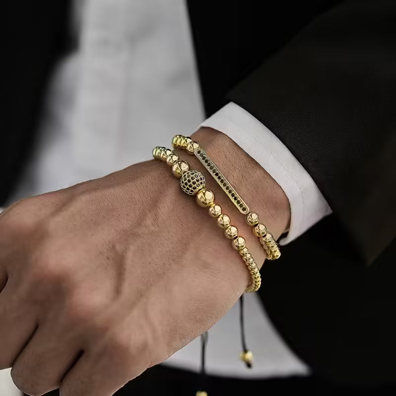 Disco Ball x Rectangle 4mm Beads Adjustable Shamballa 2pcs/Set (EGBT235)