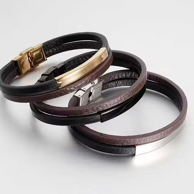Double Layer Men Adjustable Leather Bracelet (EGBT188)