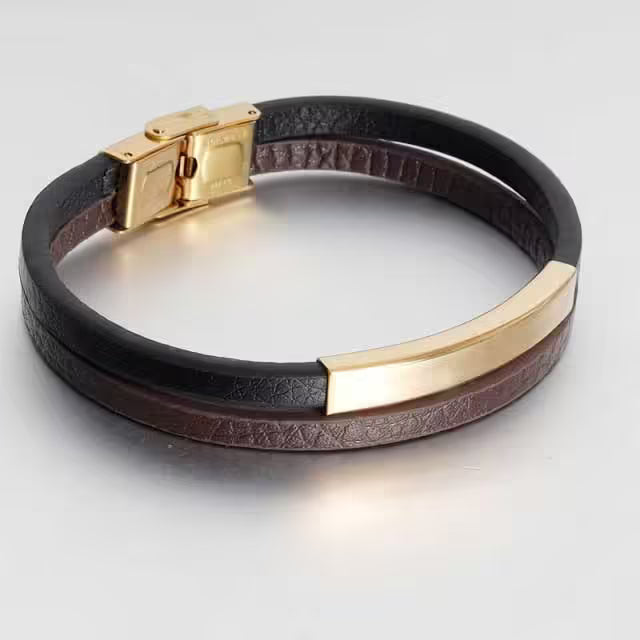 Double Layer Men Adjustable Leather Bracelet (EGBT188)