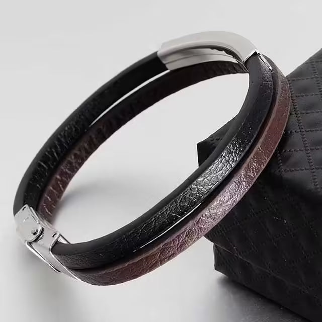 Double Layer Men Adjustable Leather Bracelet (EGBT188)