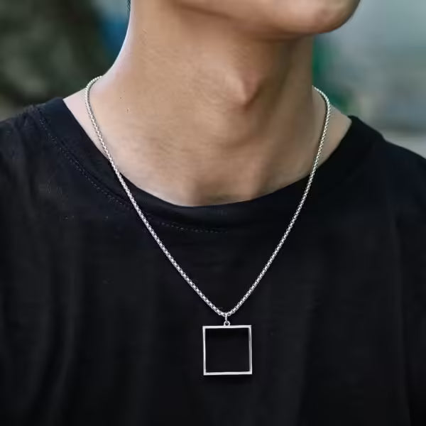 Collier unisexe avec pendentif carré vide (EGN029)