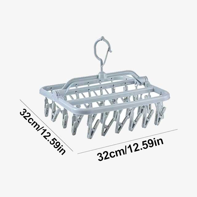 Foldable Drip Hanger with 32 Clips - Plastic Hanging Drying Rack for Clothes, Underwear & Socks