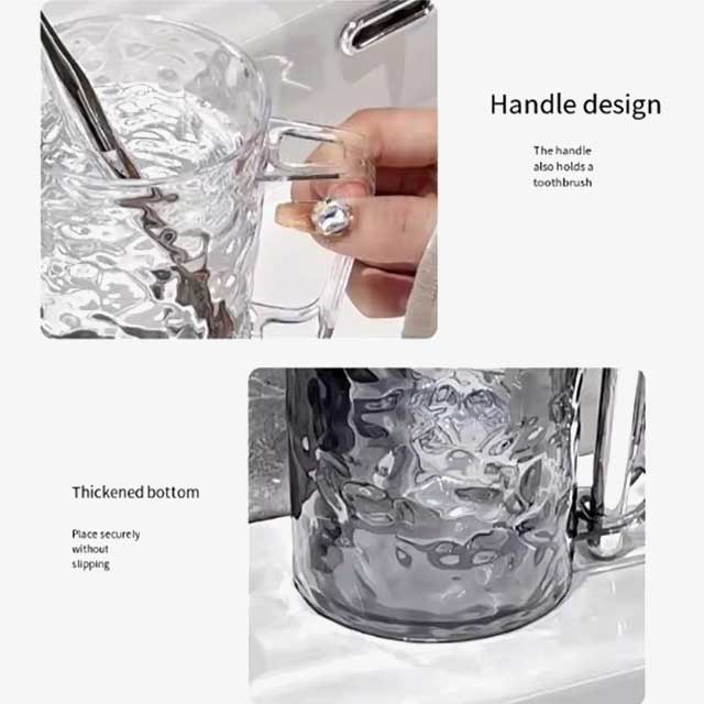 Glacier Pattern Mouthwash Cup – Stylish Transparent Plastic Toothbrush Holder with Handle for Home Bathroom