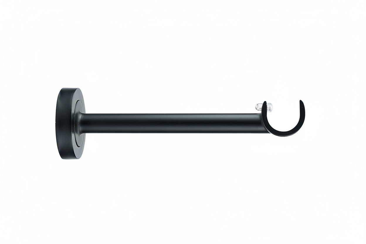 GoodHome Araxos Black Metal Curtain Pole Bracket 21.3cm – Heavy Duty Wall Support for Curtain Rods