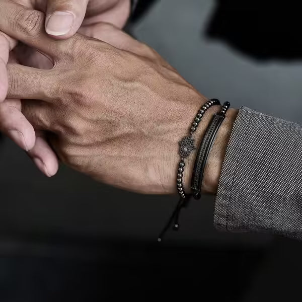 Hand Shape 4mm Beads Adjustable Shamballa 2pcs Bracelet Set (EGBT290)