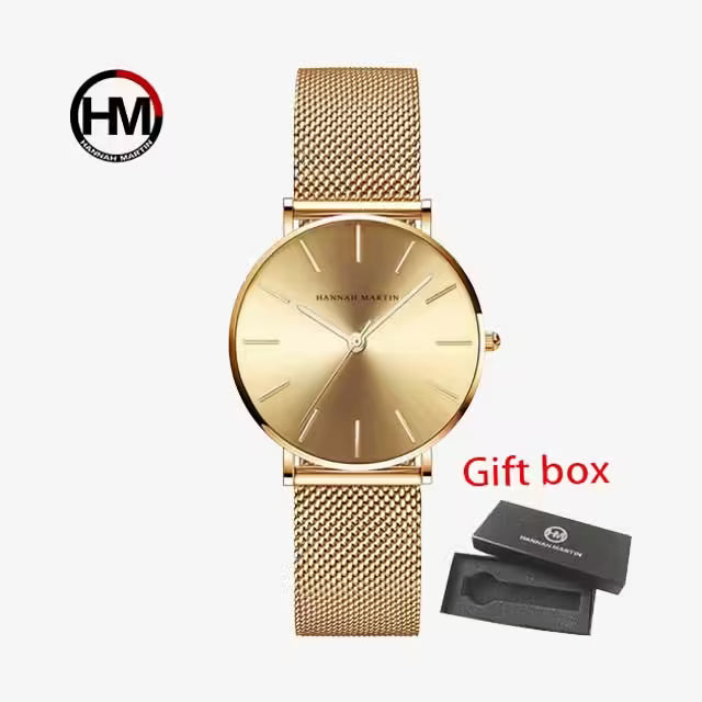 ساعة هانا مارتن النسائية المصنوعة من الفولاذ المقاوم للصدأ موديل HM-CH36 باللون الذهبي