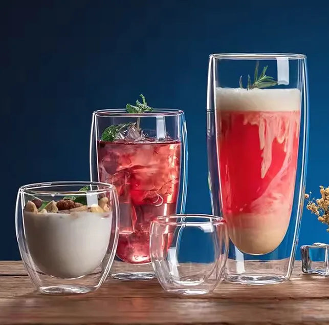 Heat Resistant Double Wall Clear Coffee Glass Mug – Handle-Free Insulated Cup for Hot & Cold Beverages