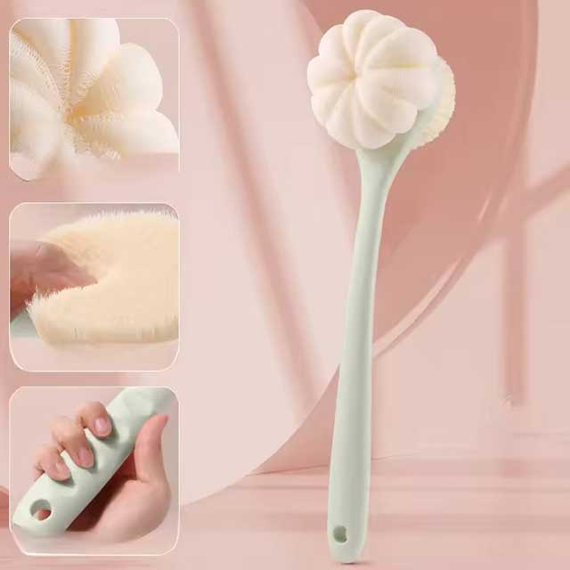 Home Bathroom Bath Brush – Long Handle Soft Fur Back Scrubber for Back Rubbing, No Need to Hang