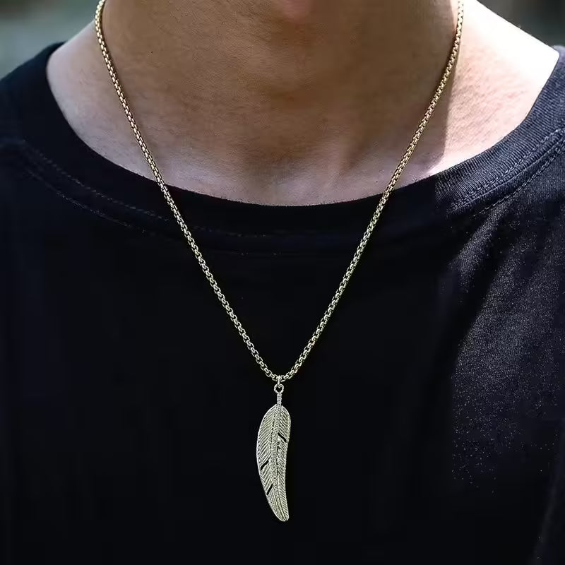 Horizontal Feather Pendant Unisex Necklace (EGN040)