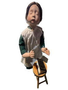 Vintage 1991 “At Prayer” Amish Blessings Porcelain Doll by Julie Good-Kruger – Praying Child with Bible & Stool