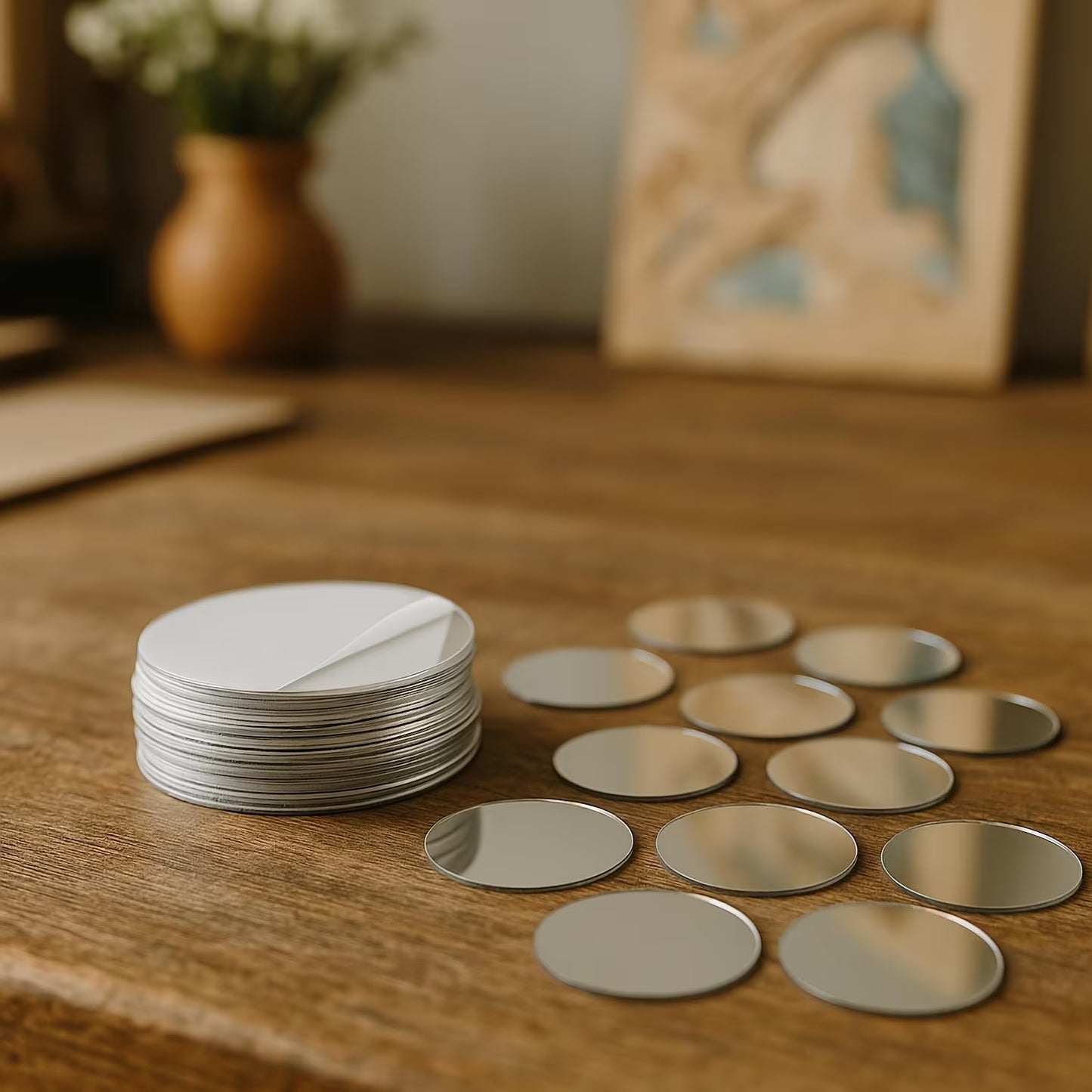 59-Piece Self-Adhesive Acrylic Craft Mirror Circles – 5cm Round, 1mm Thick Peel & Stick Mirror Discs for DIY Crafts, Home Decor & Art Projects