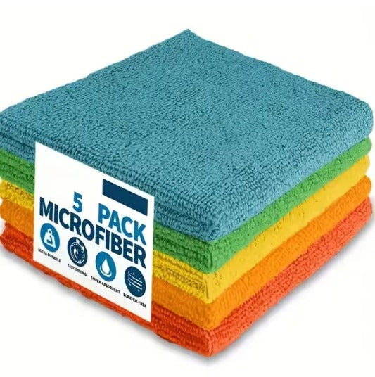 5PCS/SET (30*30CM) Ultra-Fine Microfiber Kitchen Towels – Light Gray Stain-Resistant Cleaning Cloth Set – Super Absorbent & Soft Multi-Surface Rags