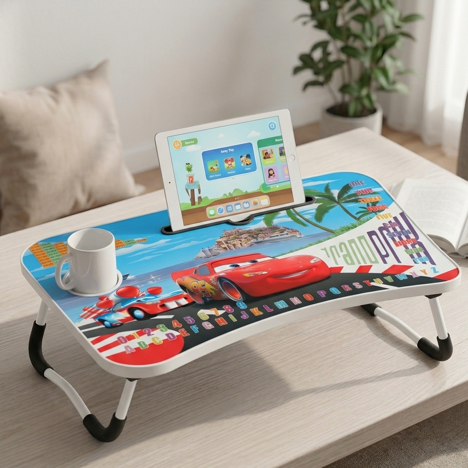 Portable Foldable Laptop Table – Engineered Wood Study Desk for Bed, Sofa & Floor | Multipurpose Laptop Stand with Cup Holder-Adults and Kids