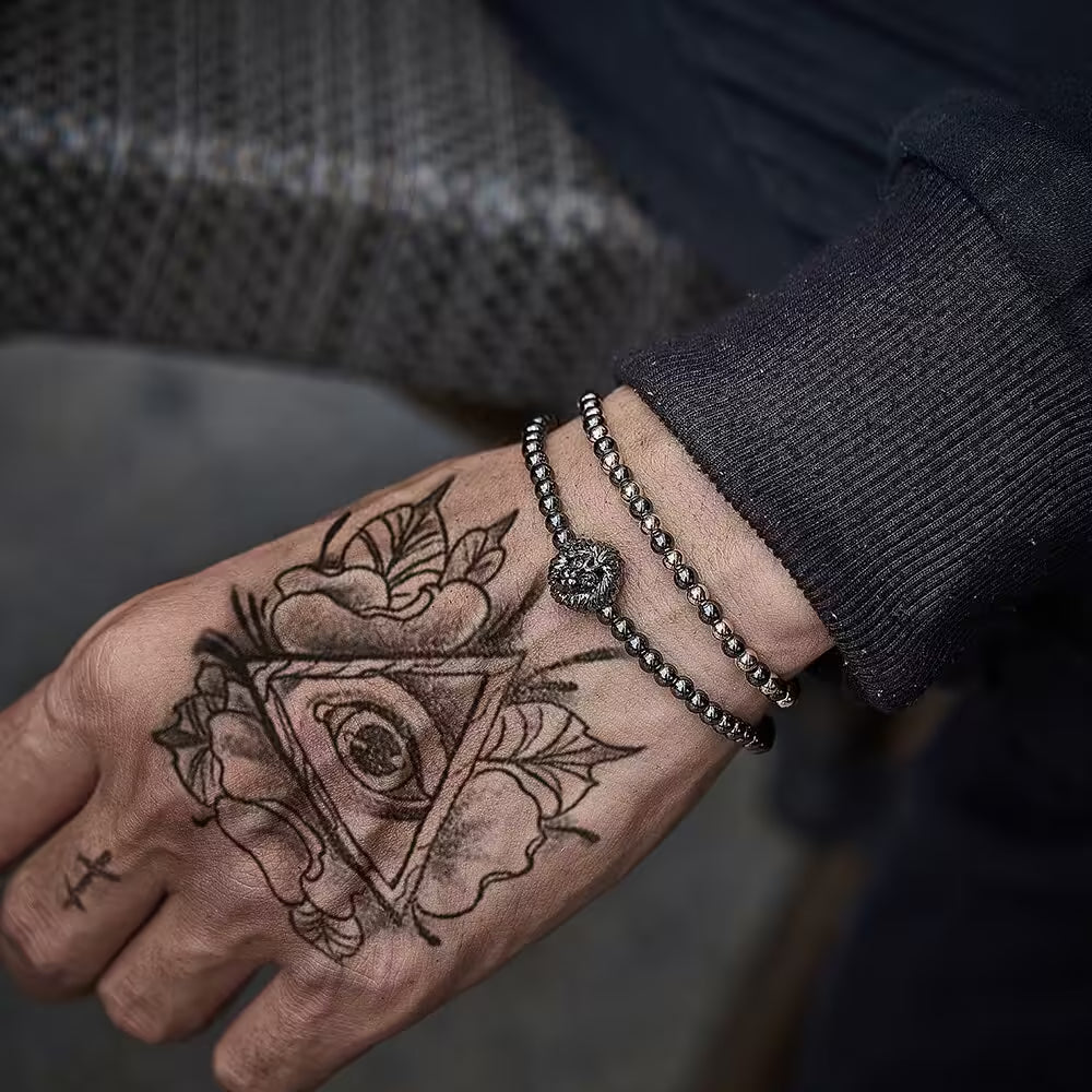 مجموعة أساور شامبالا قابلة للتعديل برأس أسد من خرز 4 مم مكونة من قطعتين (EGBT271)