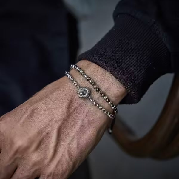 مجموعة أساور شامبالا قابلة للتعديل برأس أسد من خرز 4 مم مكونة من قطعتين (EGBT271)