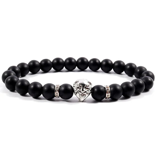 Bracelet pour homme en forme de tête de lion, fait main avec des perles de pierre de 8 mm (EGBT015)