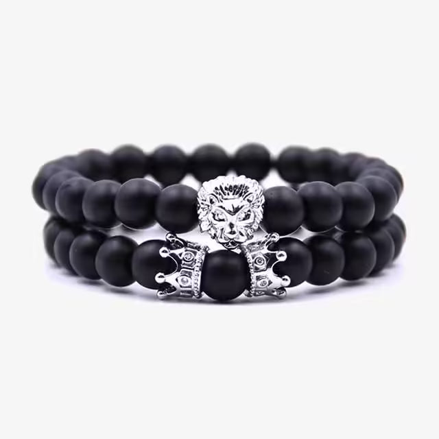 Lion x 2 Crowns 2pcs Matt Beads Bracelet Set (EGBT254)