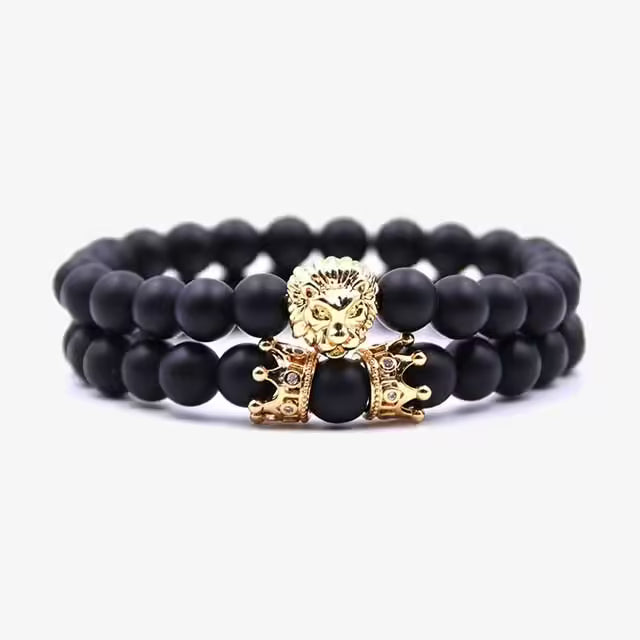 Lion x 2 Crowns 2pcs Matt Beads Bracelet Set (EGBT254)