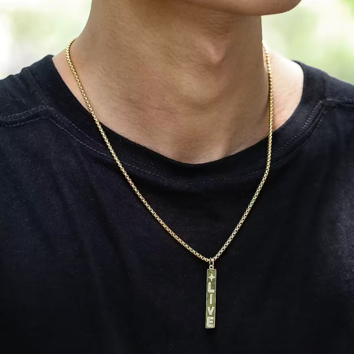 "LIVE" Rectangular Tag Pendant Unisex Necklace (EGN123)