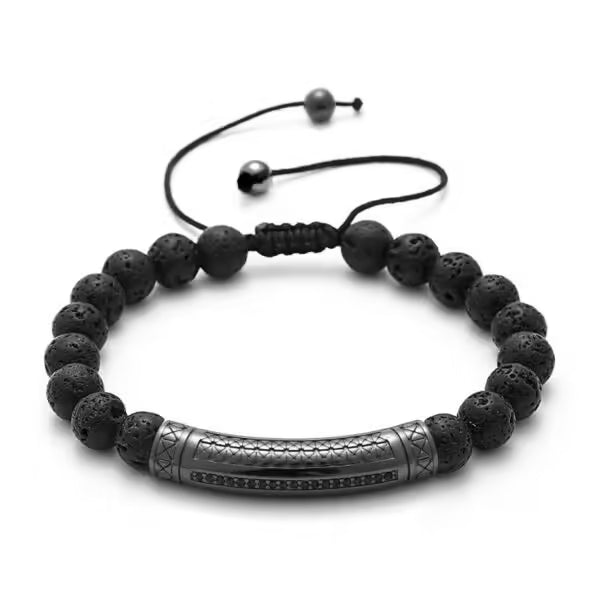 Bracelet Shamballa ajustable en perles de pierre de lave et breloques tubulaires longues (EGBT310)