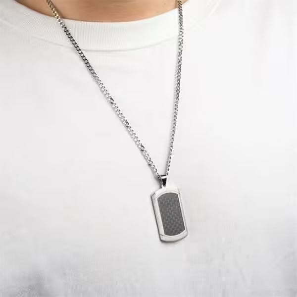Collier chaîne homme luxueux en fibre de carbone et acier inoxydable (EGN021)