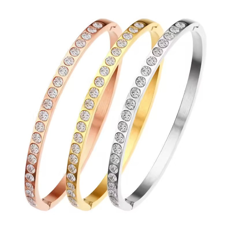 Luxurious Pave Zircon Stainless Steel Women Bangle (EGBT364)